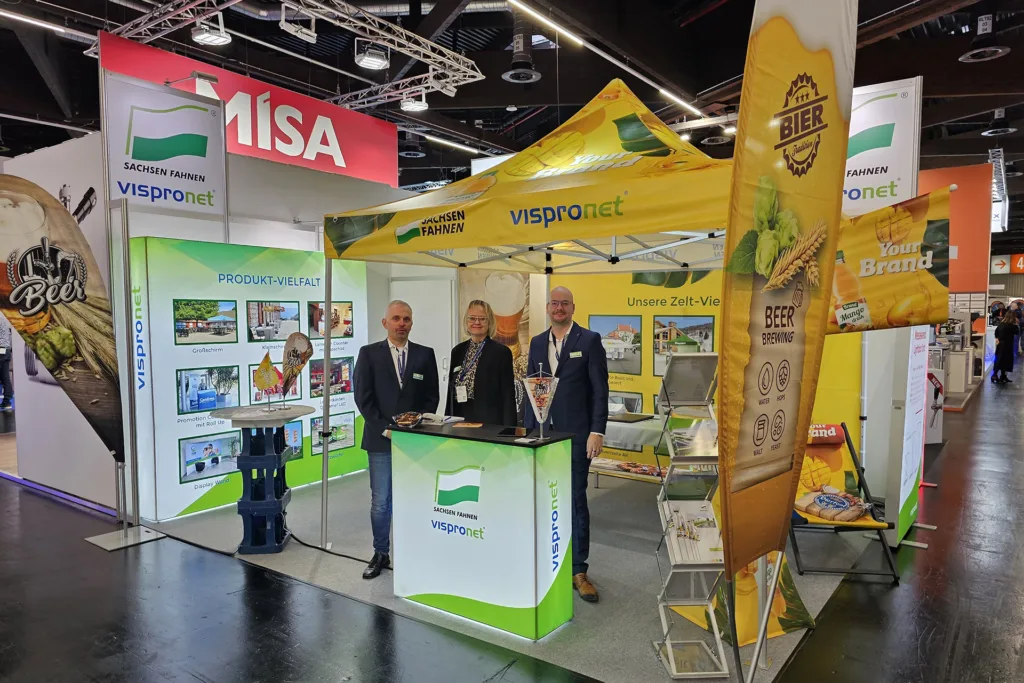 Der Messestand von Sachsen Fahnen auf der BrauBeviale 2023 in Nürnberg